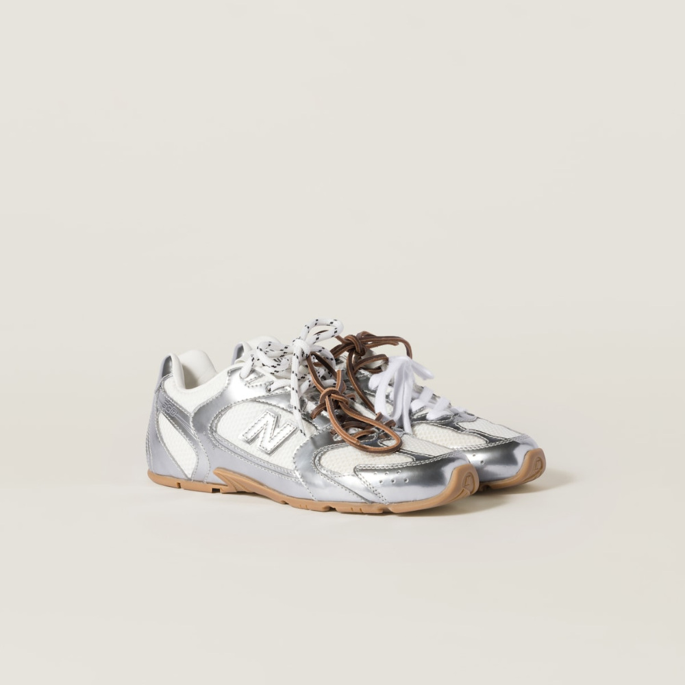 NB (WMNS) x Miu Miu 530 SL metallic leather and mesh sneakers